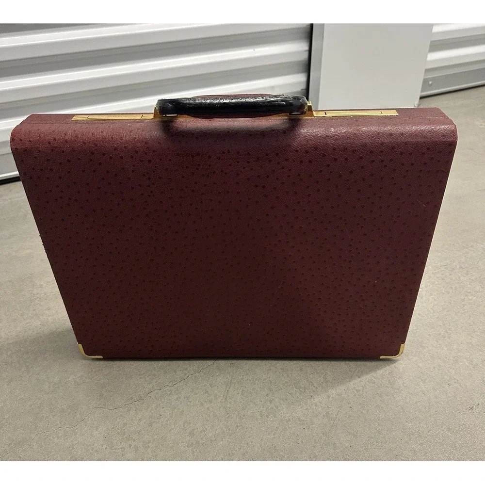 Vintage Presto Lock Burgundy Faux Ostrich Attache Briefcase New Old Stock USA